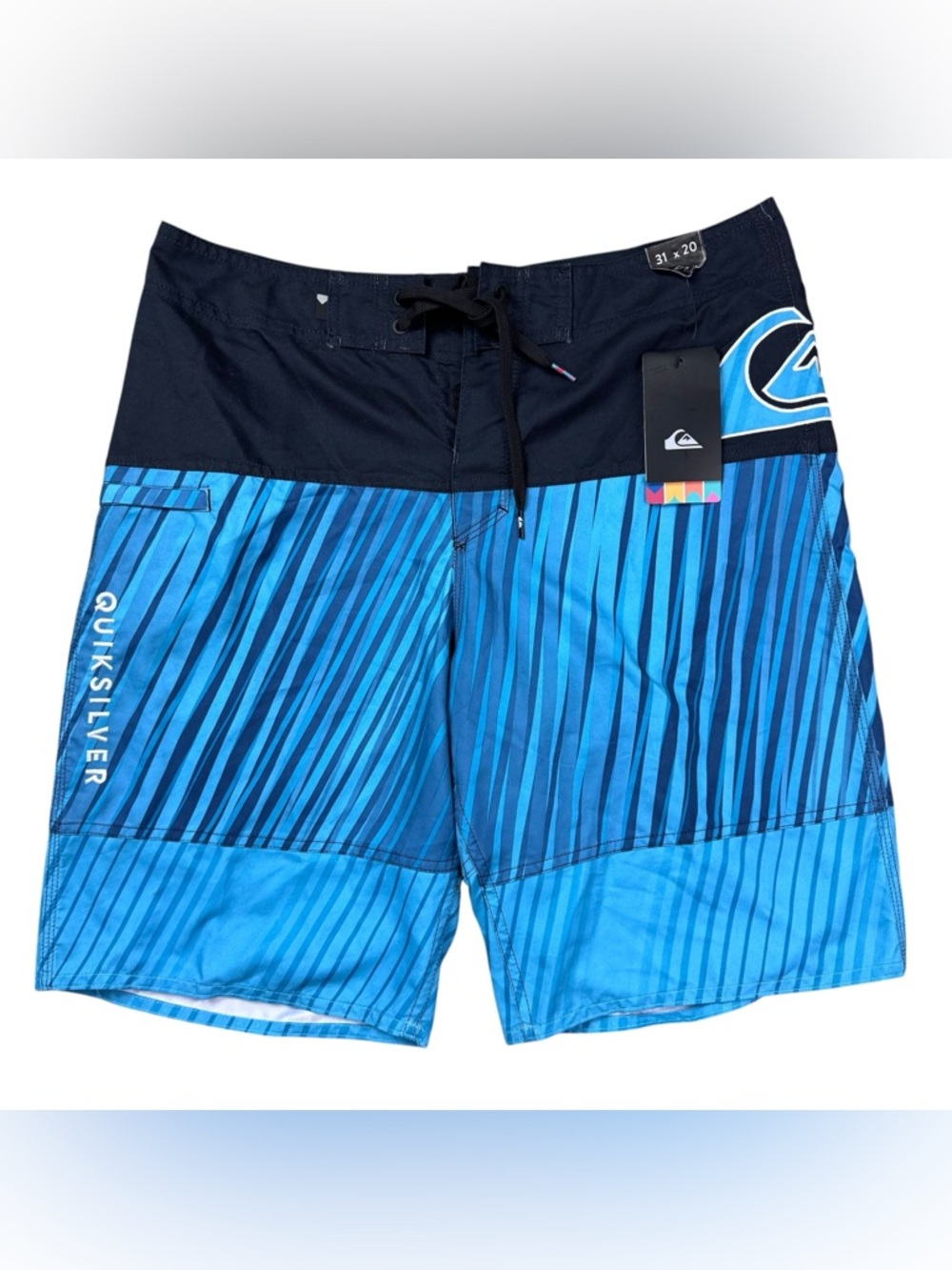 Quiksilver OR Fluid Force 20" Boardshorts Men’s 31 Blue & Black Spelled Out Logo